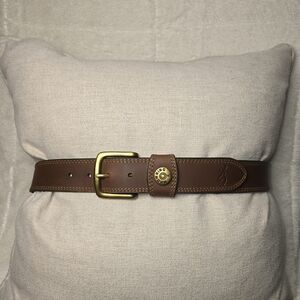 BROWNING SLUG BELT GENIUNE LEATHER BROWN BRASS BUCKLE MENS SIZE 36 LIKE NEW